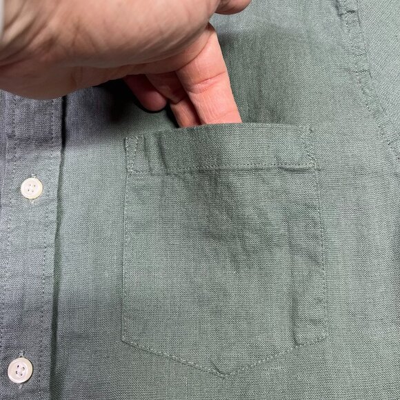 J. Crew Factory Size M Slim Fit Short-Sleeve Linen-Blend Shirt Green AL188 - Picture 3 of 7